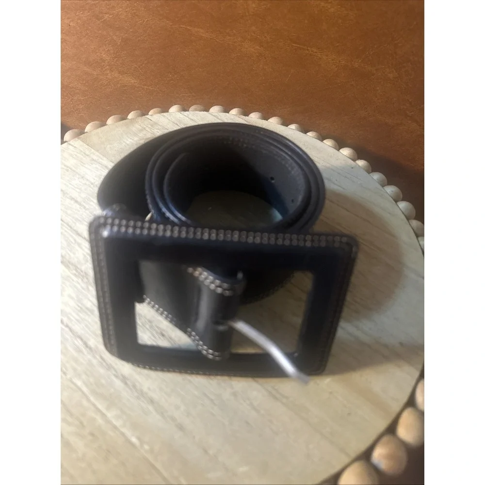 Vtg Y2K Banana Republic Black Leather Belt Sz S-MOversized Buckle 1990's-Italy
